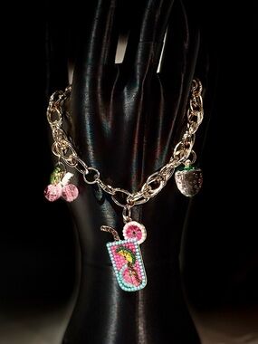 Gold-Tone Pink Tropical Charm Bracelet